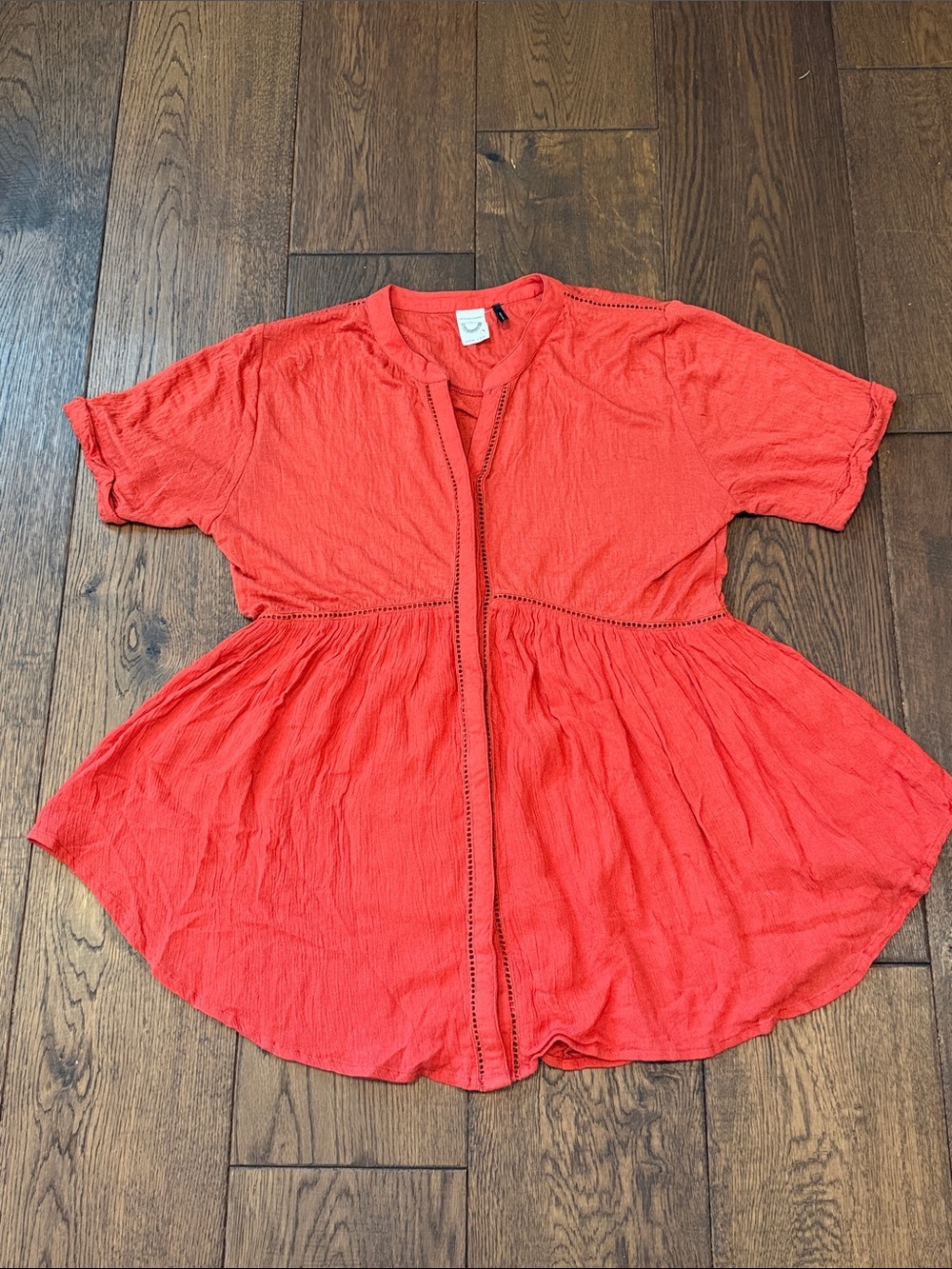 Anthropologie Short Sleeve Peplum Blouse, Dark Orange, size XS (oversized)